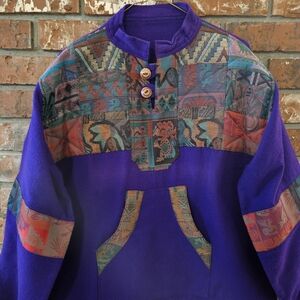 Vintage Style Purple and Patterned Pullover